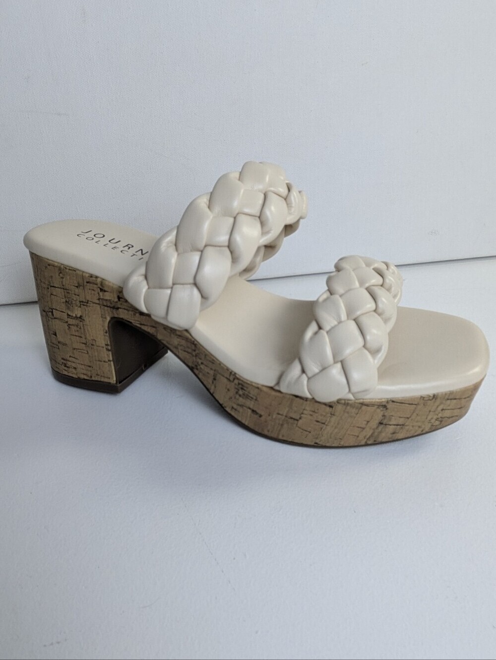 Journee Collection Kyaa Vegan Leather Braided Slip On Sandals Size 7 Cream New